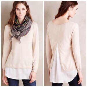 Anthropologie Angel of the North Layered Medium Petite Sweater Tan Duet Top
